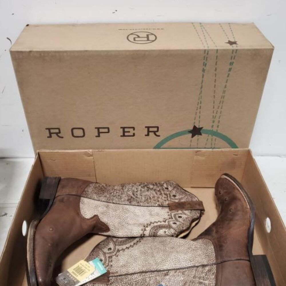 Roper Lacy Mae Fashion Square Toe Leather Boots Woman's Size 8 1/2 New in Box